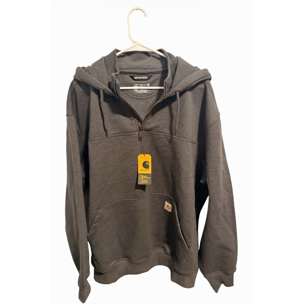 Carhartt Rain Defender Men’s XL Gray Solid 1/4 Zip Logo Hoodie Pockets